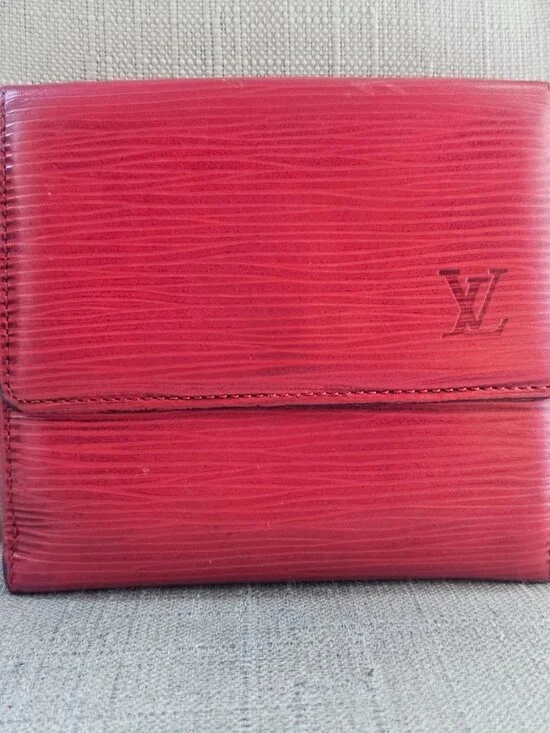 Vintage Louis Vuitton Wallet Card Holder Red Leather Tri Fold Purse Made France - Picture 2 of 12